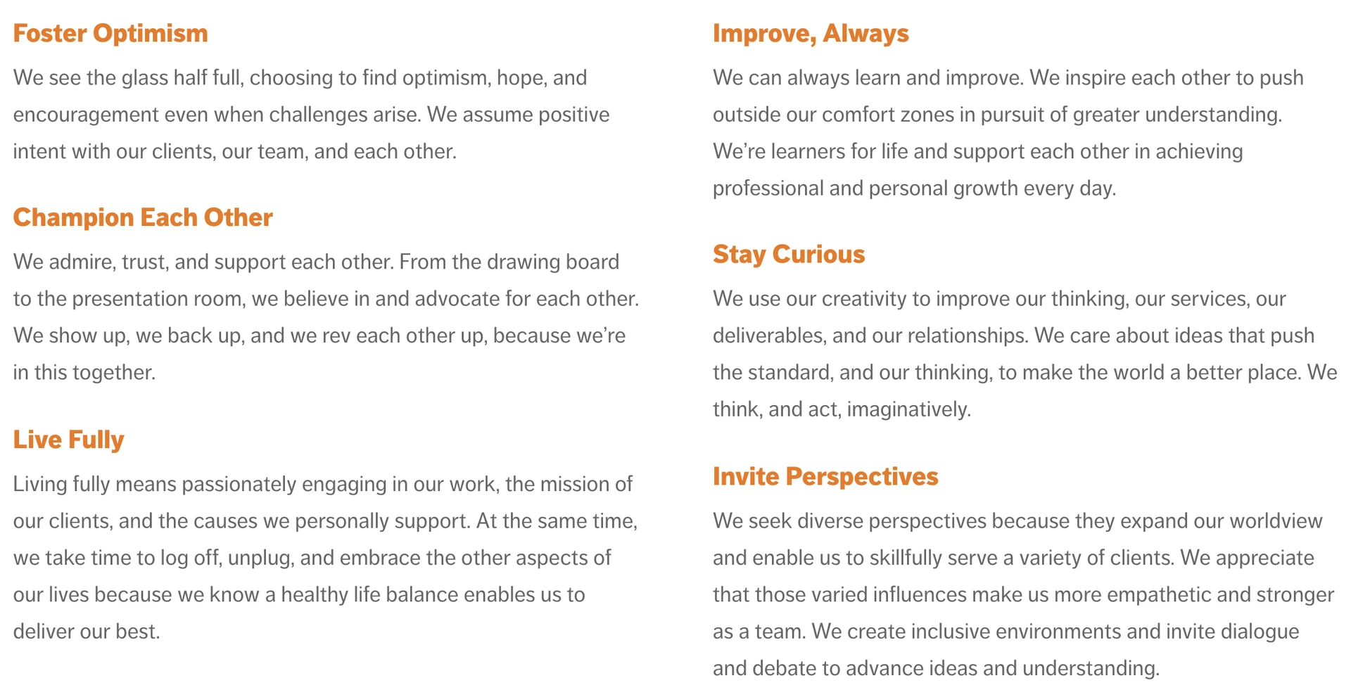 Mission Minded brand values.